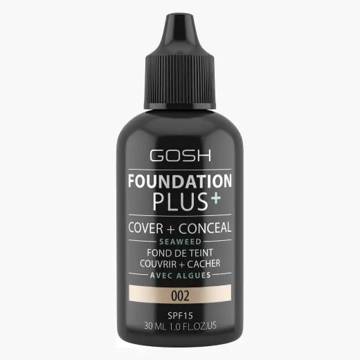 Gosh, Foundation Plus+, Cover & Conceal, Liquid Foundation, 002, SPF15, 30 ml
