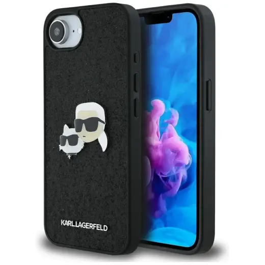 Case Karl Lagerfeld Fixed Glitter        Karl&Choupette Heads Metal Pin for iPhone 16e black