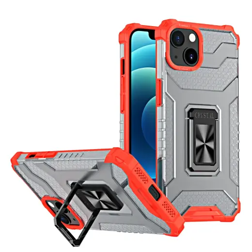 Crystal Ring Tough Rugged phone case with stand for iPhone 12 mini red