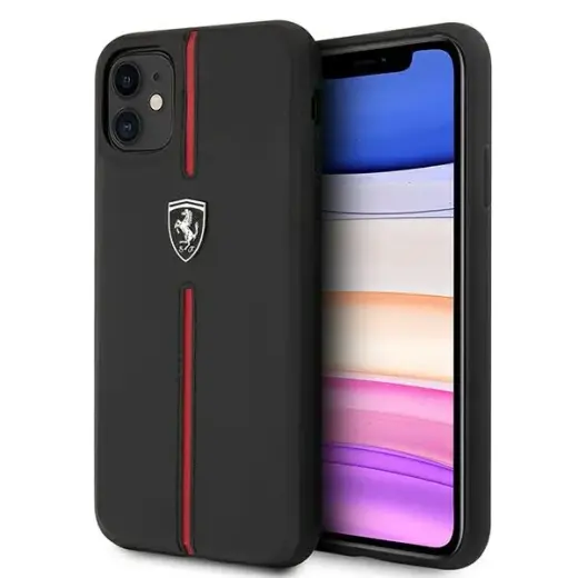 Ferrari FEOMSHCN61BK iPhone 11 6,1" | Xr czarny|black hardcase Off Track Leather Nylon Stripe