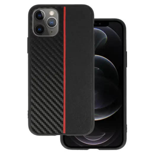 Tel Protect CARBON telefono dėklas iPhone 11 Pro juodas raudonas