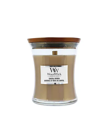 WoodWick Santal Myrrh scented candle with wooden wick 275 g