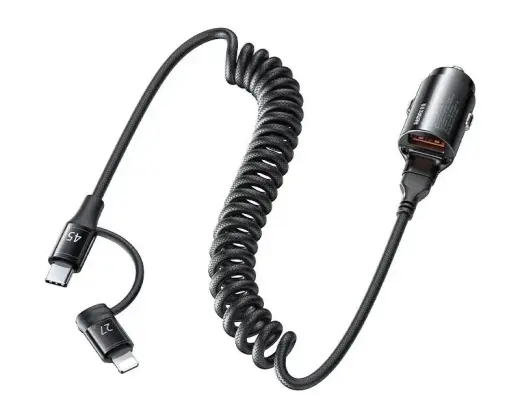 Remax Ruichy RCC356 automobilinis įkroviklis | 45W | USB-A, USB-C, Lightning | su USB-A į Lightning/USB-C laidu komplekte | juodas