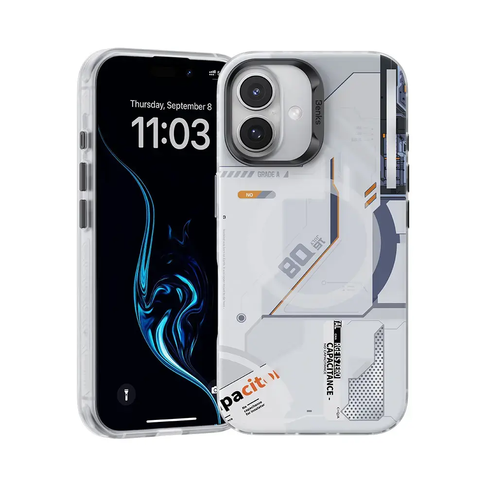 Benks Magnetic Mecha Series maciņš telefonam iPhone 16 Plus balts