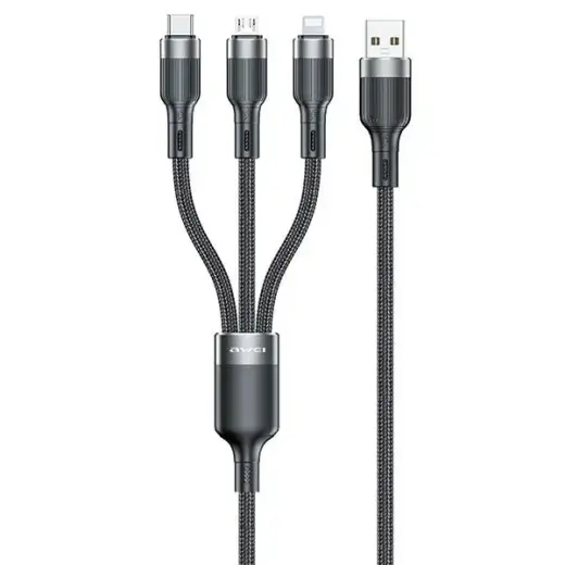 AWEI CL-975 3-in-1 data transfer and charging cable | USB-A to USB-C, Lightning, Micro USB | 100W | 1.2m | black