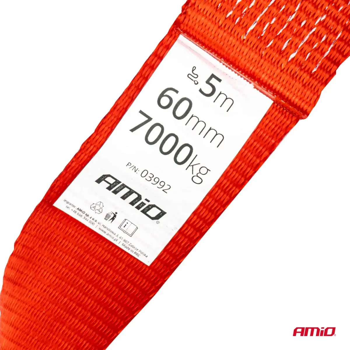 Tow belt 7000kg 60mm 5m hook+lug AMIO-03992