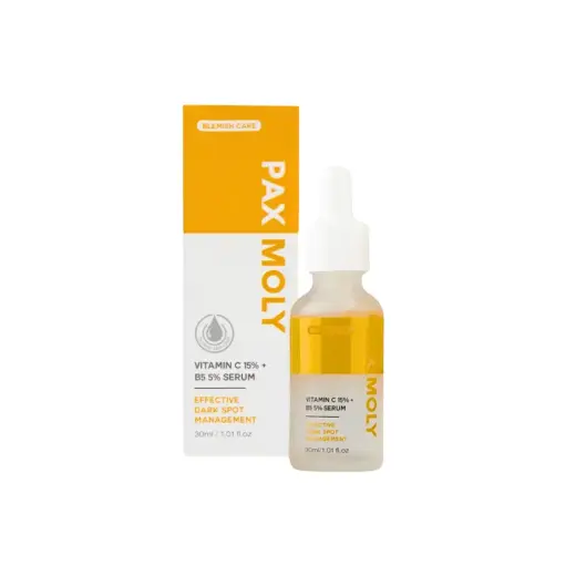 PaxMoly, Effective Dark Spot Management, 15% Vitamina C + 5% B5, Brightening & Hydrating, Day & Night, Serum, For Face, 30 ml