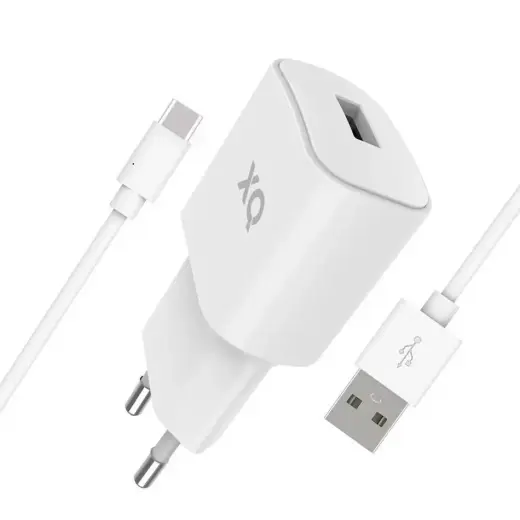 Зарядное устройство XQISIT Charger | 12W | USB-A, USB-C | с кабелем USB-A на USB-C в комплекте | белое
