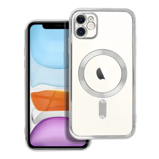 Electro Mag telefono dėklas su MagSafe palaikymu iPhone 11 sidabrinis