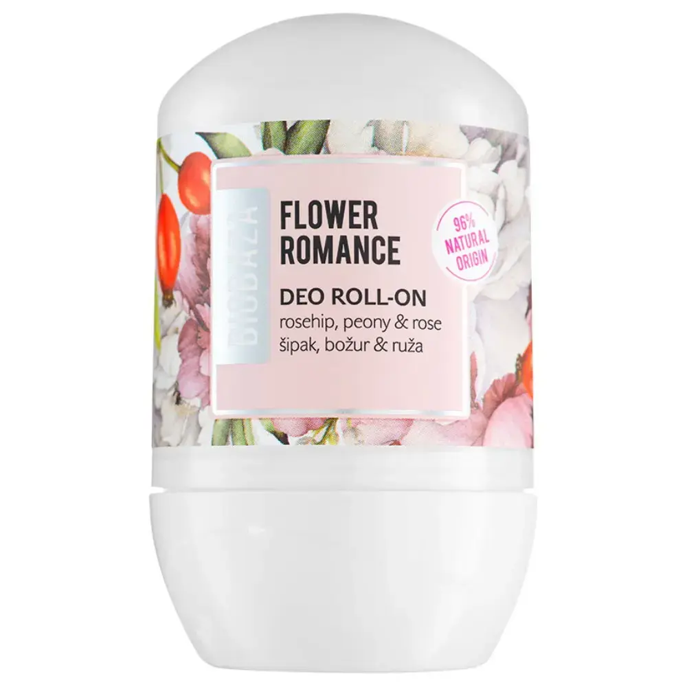 Biobaza, Flower Romance, Natural Ingredients, Refreshing, Floral, Deodorant Roll-On, For Women, 50 ml