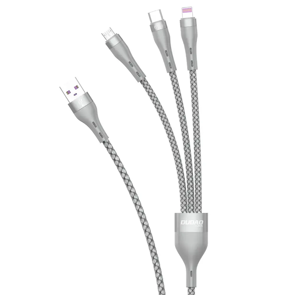 Dudao L20X 3-in-1 datu pārraides un uzlādes vads | USB-A uz Lightning, Micro USB, USB-C | 65W | 1.2m | pelēks