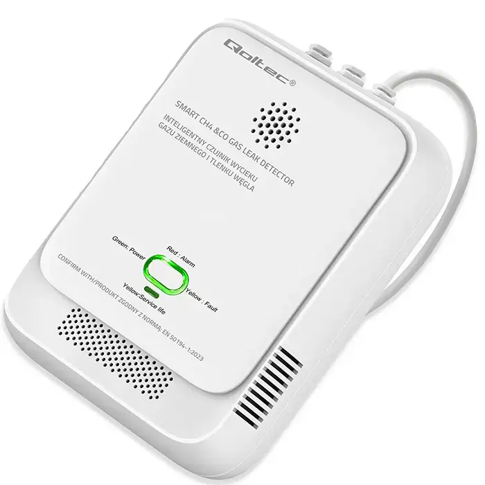 Qoltec Certified wireless Gas Leak (CH4) and Carbon monoxide (CO) detector | alarm 85dB | LED