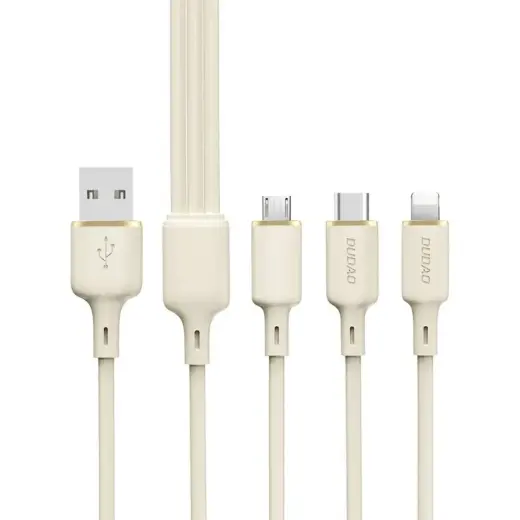 Dudao L7SE 3-in-1 data transfer and charging cable | USB-A to USB-C, Lightning, Micro USB | 66W | 1.2m | beige