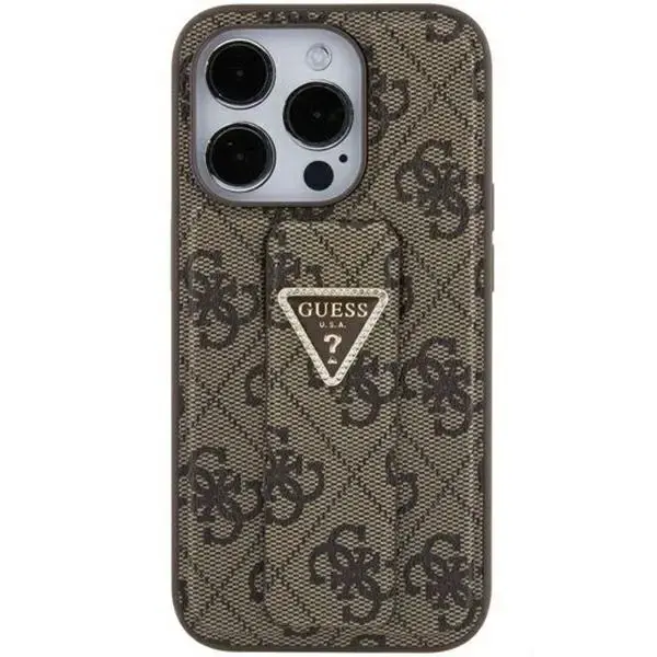 Guess GUHCP15SPGS4TDW iPhone 15 6.1" brązowy|brown hardcase Grip Stand 4G Triangle Strass