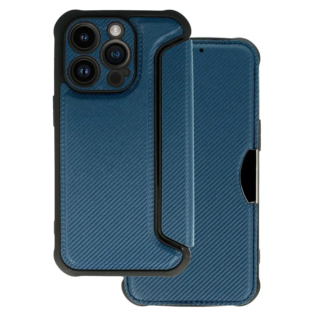 Razor Carbon grāmatveida maciņš telefonam iPhone 14 Pro Max tumši zils