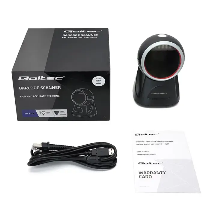 Qoltec Stationary barcode reader and QR code scanner | 1D 2D | USB | Precision