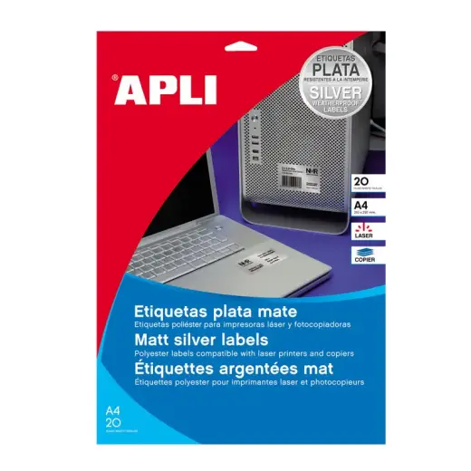 Uzlīmes APLI, ūdensizturīgas, ar izmēru 45,7x21.2mm, 20 loksnes/960 uzlīmes, sudraba