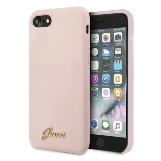 Guess GUHCI8LSLMGLP iPhone 7|8|SE 2020 | SE 2022 jasnoróżowy|light pink hard case Silicone Vintage Gold Logo