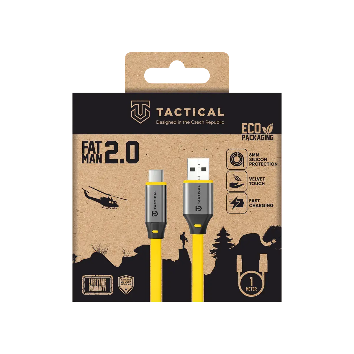 Tactical Fat Man 2.0 datu pārraides un uzlādes vads | USB-A uz USB-C | 60W | 1m | dzeltens
