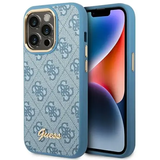 Guess GUHCP14XHG4SHB iPhone 14 Pro Max 6,7" blue hard case 4G Vintage Gold Logo