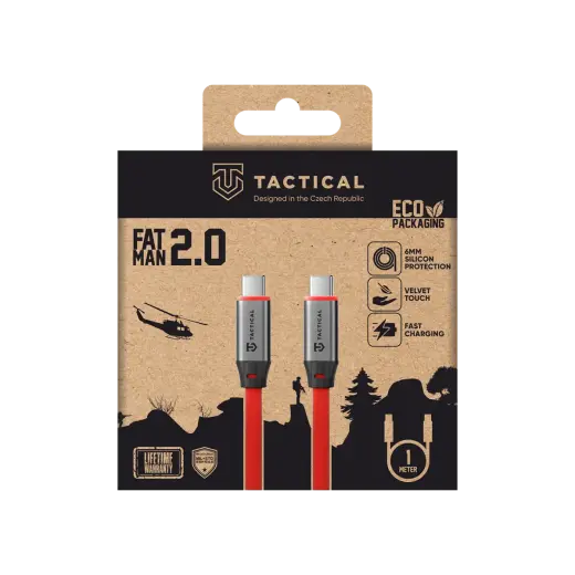 Tactical Fat Man 2.0 datu pārraides un uzlādes vads | USB-C uz USB-C | 60W | 1m | sarkans
