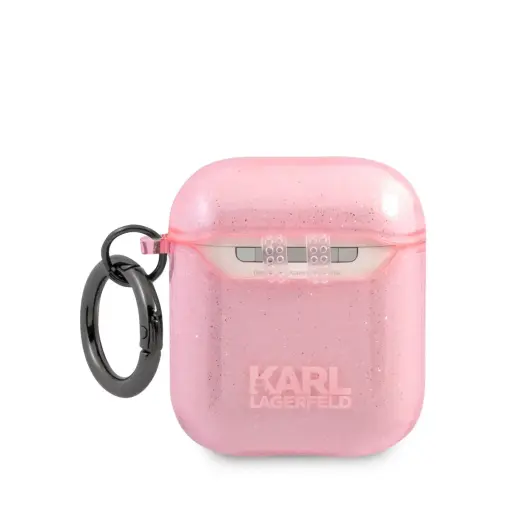 KLA2UCHGP Karl Lagerfeld TPU Glitter Choupette Head Case for Airpods 1|2 Pink