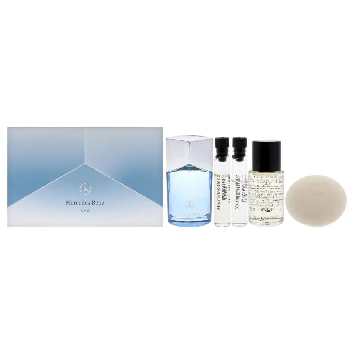 Mercedes-Benz Set: Sea, Eau De Parfum, For Men, 100 ml + Air, Eau De Parfum, For Men, 1.5 ml *Sample + Land, Eau De Parfum, For Men, 1.5 ml *Sample + Land-Sea-Air, Hydrating, Oil, Face, Body, Hair AN