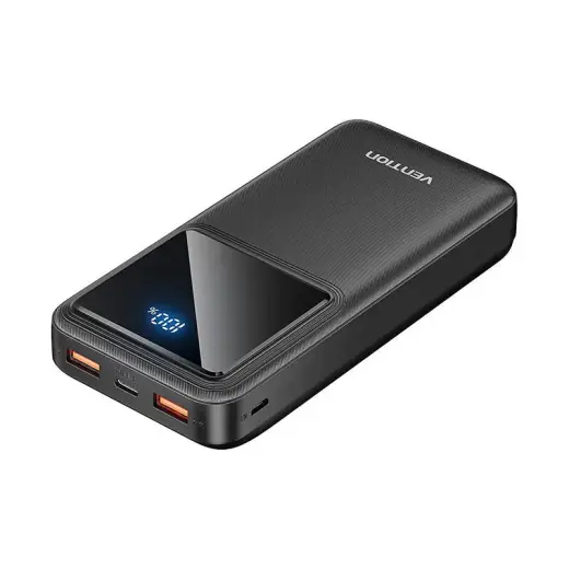 Ārējais akumulators (powerbank), Vention, FHLB0, 20000mAh, Micro-USB, USB-C, 2xUSB-A, 22.5W (melns)