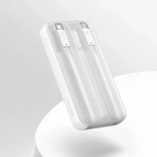 Baseus Comet Series ārējais akumulators (powerbank) | 10000 mAh | 22.5W | USB-C, Lightning, USB-A | LED ekrāns | balts