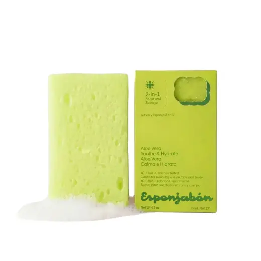 Esponjabon, Aloe Vera, Hydrating & Soothing, Soap & Sponge 2-In-1, For Face & Body, 120 g