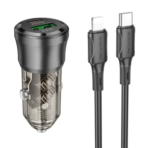 Зарядка для автомобиля Borofone BZ25 Journey | 38W | PD, QC | USB-C, USB-A, Lightning | с кабелем USB-C to Lightning в комплекте | черная