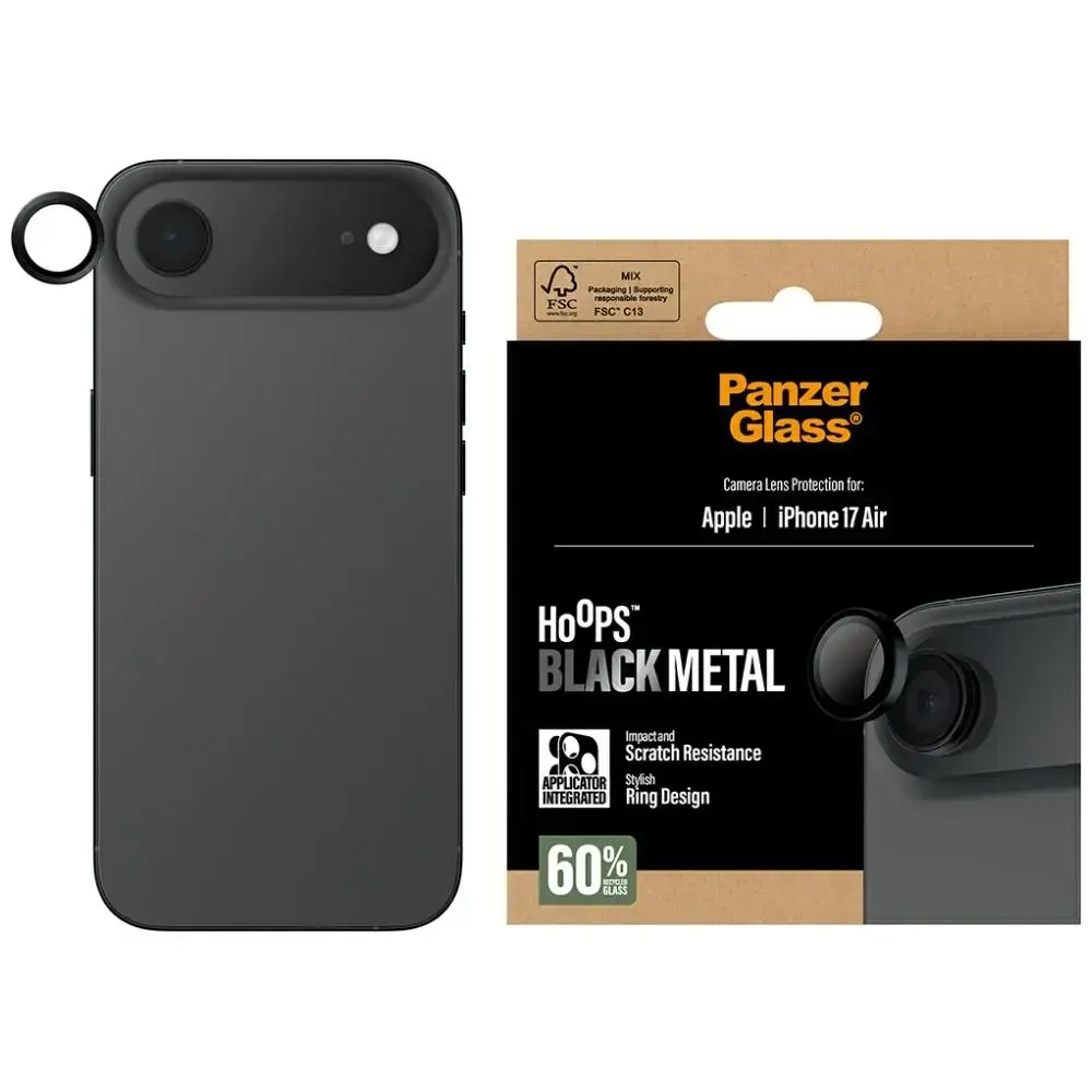 PanzerGlass Hoops Tempered Glass Lens Screen Protector for iPhone Air Black