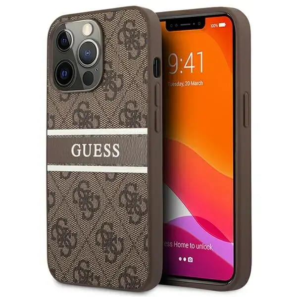 GUHCP13L4GDBR Guess PU 4G Printed Stripe Case for iPhone 13 Pro Brown