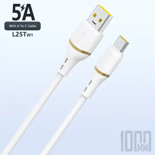 Dudao L25T data transfer and charging cable | USB-A to USB-C | 100W | 1m | white
