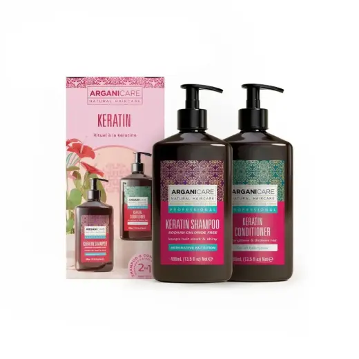 Set Arganicare: Keratin, Hair Leave-In Conditioner, Shiny, 400 ml + Keratin, Hair Shampoo, Repairing & Nourishing, 400 ml
