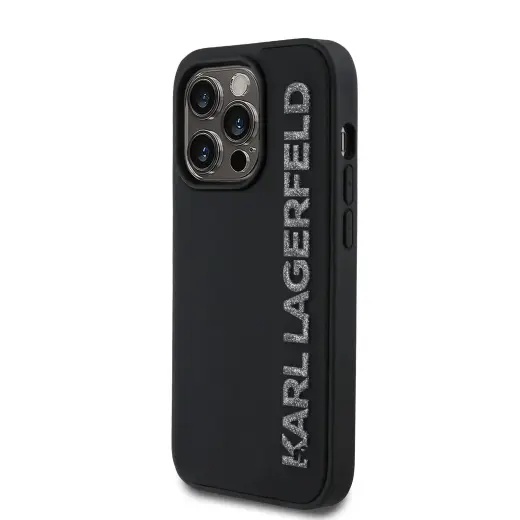 Karl Lagerfeld 3D Rubber Glitter Logo Case for iPhone 14 Pro Black