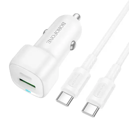 Borofone BZ34B Cloud autolaadija | 38W | PD, QC | USB-A, USB-C | USB-C kuni USB-C kaabliga komplektis | valge