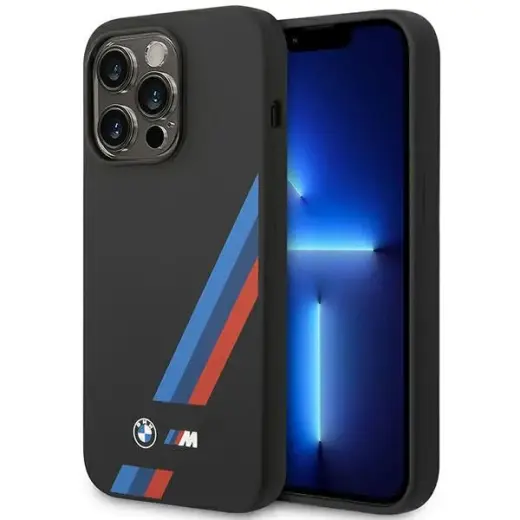 Etui BMW BMHMP14L22SOTK iPhone 14 Pro 6,1" czarny|black Silicone Slanted Sttripes MagSafe