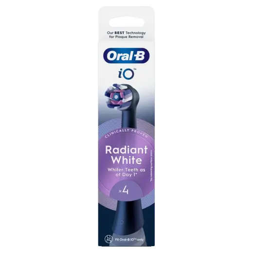 Oral B IO Radiant White Toothbrush Replacement Heads with Whitening Fibres Black 4 Pc