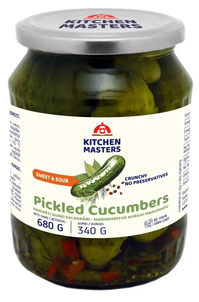 Gurķi marinēti KITCHEN MASTERS, saldskābi, 660g/340g