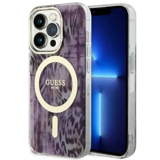 Guess GUHMP14LHLEOPWP iPhone 14 Pro 6.1" różowy|pink hardcase Leopard MagSafe