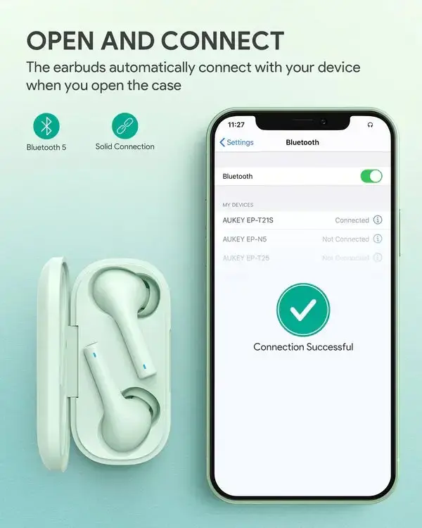 Aukey EP-T21S TWS Wireless Earbuds Rose Green