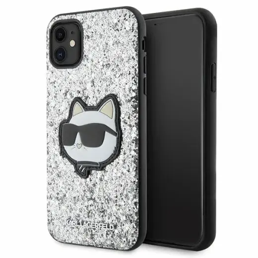 Karl Lagerfeld KLHCN61G2CPS Glitter Choupette Patch чехол для телефона iPhone 11 | iPhone XR серебряный (кот)