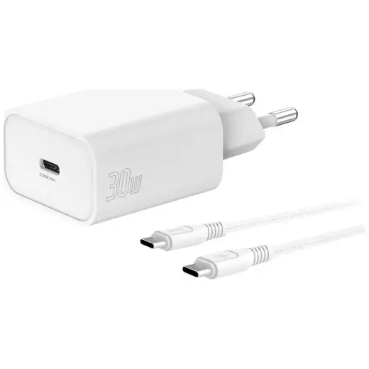 4smarts VoltPlug tīkla lādētājs | 30W | PD | USB-C | ar USB-C uz USB-C vadu komplektā | balts