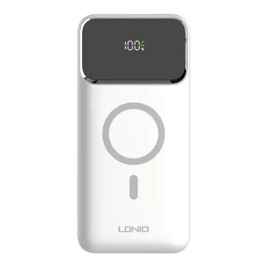 LDNIO PQ12 external battery (powerbank) | 10000 mAh | 22.5W | USB-C, USB-A, Wireless | LED display | white