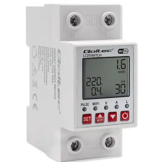 Qoltec Wi-fi DIN rail relay with electricity meter 63A| Timer | Tuya | Wi-Fi | LED