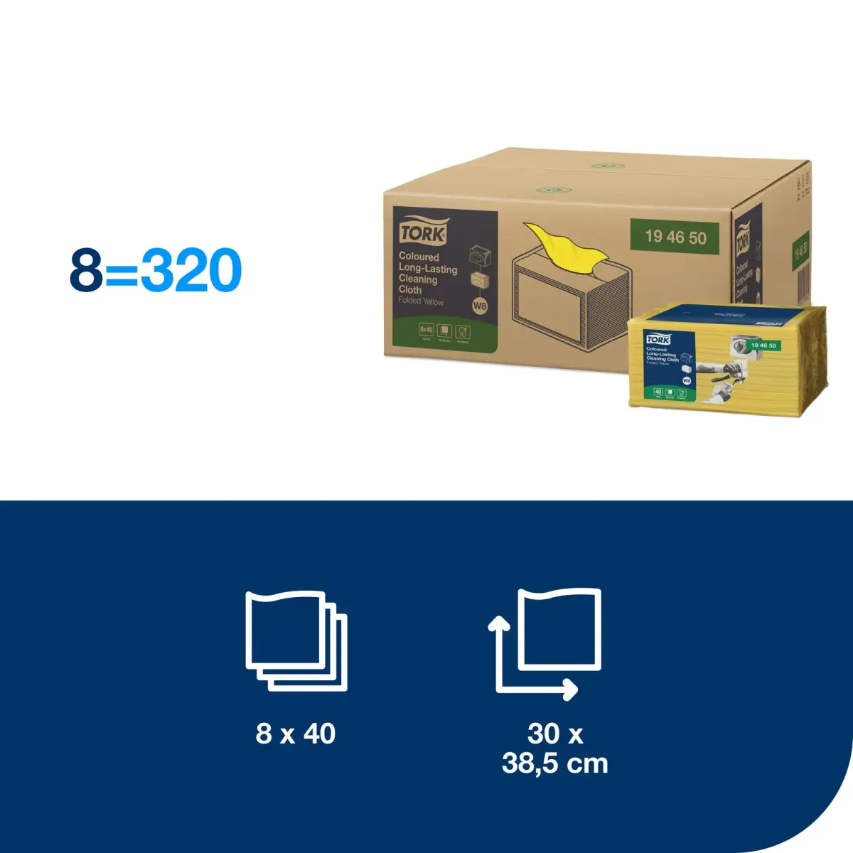 Lupatiņas TORK PREMIUM W8 sistēmai,izmēri: 38 x 30 cm., 40gab./iepak., dzeltenā krāsā
