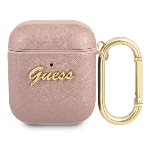 Guess GUA2SASMP AirPods cover pink/pink Saffiano Script Metal Collection