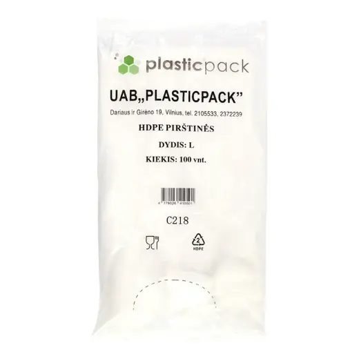 Polietilēna cimdi PLASTICPACK, HDPE, L izmērs, 100 gab./50 pāri