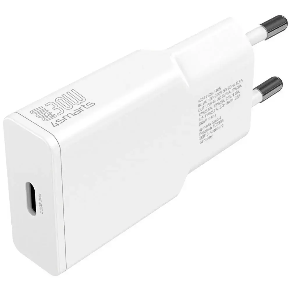 4smarts PDPlug Slim tīkla lādētājs | 30W | PD, GaN | USB-C | balts